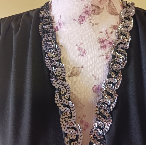 Vintage Union made fancy black sheer sleeve secretary midi dress sequin detail 8 - Picture 4 of 12